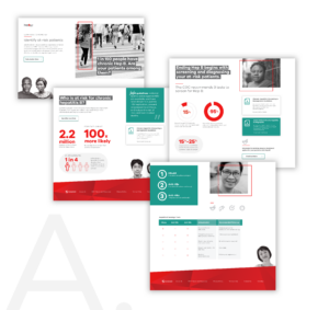 A mood board showing stylistic exploration of page elements such as black and white photographs, and large heavy type. Labeled with a watermark "A."